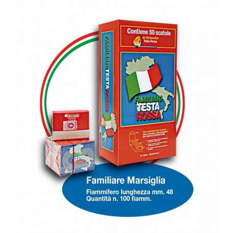 Fiammiferi Familiari Marsiglia Testa Rossa - 1 Box da 50 scatoline da 100 fiammiferi
