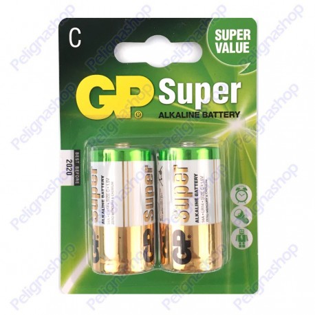 Batterie GP SUPER Mezze Torce Pile size C 14A LR14 1 Blister da 2 alcaline
