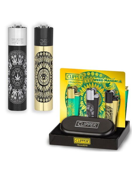 Accendino Clipper Large Metal WEED MANDALA - Box Regalo