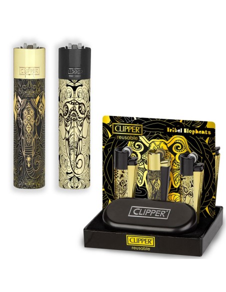 Accendino Clipper Large Metal TRIBAL ELEPHANT - Box Regalo