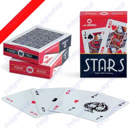 Juego Poker Stars - Mazzo di carte da Poker in plastica Dorso ROSSO