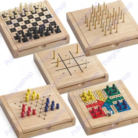 Juego Mini Travel Game Wood 5 giochi portatili in legno